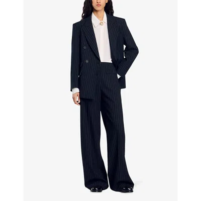 Sandro Peter Pinstriped Wide Leg Pants In Noir / Gris
