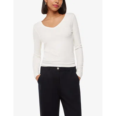 Whistles Womens Cream Essential Slim-fit Long-sleeve Ribbed Stretch-woven Top In Cream
