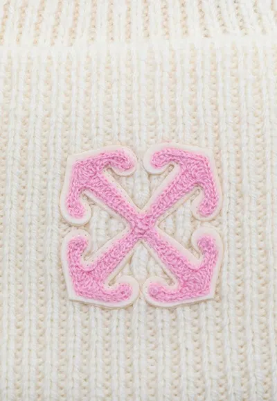 Off-white Arrow Embroidered Wool Beanie In White