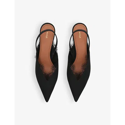 Neous Womens Black Irena Sling 80 Lace-trim Satin Heeled Mules In Black