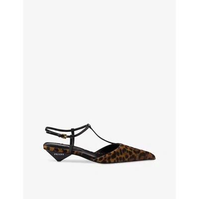 Prada Leopard T-strap Ballerina Pumps In Neutral