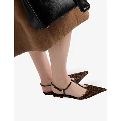Prada Leopard T-strap Ballerina Pumps In Neutral