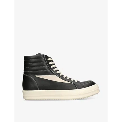 Rick Owens Black Cotton Sneakers With Contrast Stitching And Branded Leather Insole For Women In Blk/white
