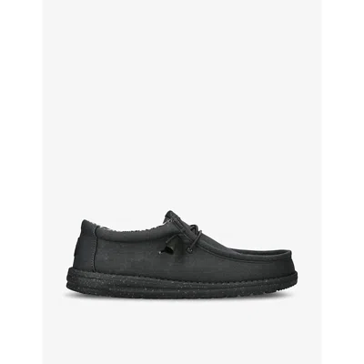 Shop Hey Dude Mens Black Wally Logo-embossed Canvas Low-top Shoes