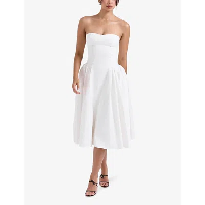 House Of Cb Womens White Georgiana Slim-fit Strapless Stretch-cotton Midi Dress In White