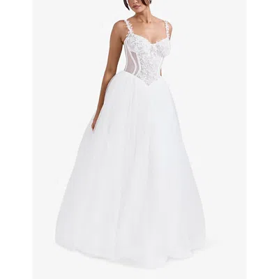 House Of Cb Womens White Floral Nathalie Lace-embroidered Full-skirt Woven Bridal Gown In White Floral