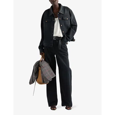 Prada Logo Plaque Denim Jacket In Black