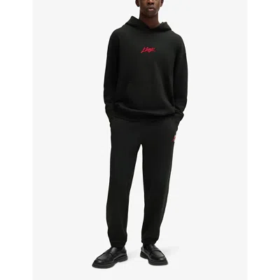 Hugo Boss Dlogolong Cotton Logo Embroidered Relaxed Fit Hoodie In Black