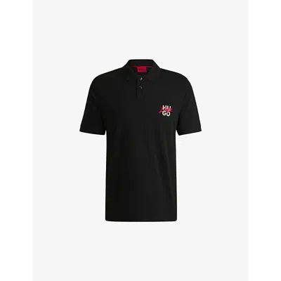 Hugo Boss Mens Black Double-logo Cotton-piqué Polo Shirt Xl In Black