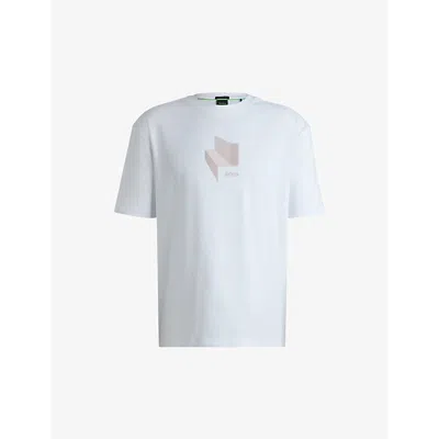 Hugo Boss Relaxed-fit T-shirt In Interlock Cotton With Gloss Artwork In White