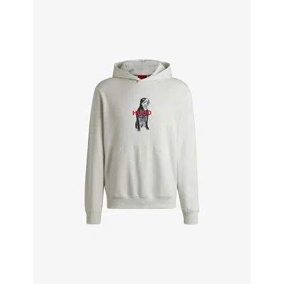 Hugo Boss Cotton-terry Regular-fit Hoodie With Animal Graphics In Natural