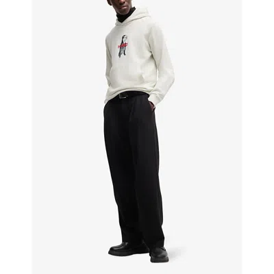 Hugo Boss Cotton-terry Regular-fit Hoodie With Animal Graphics In Natural