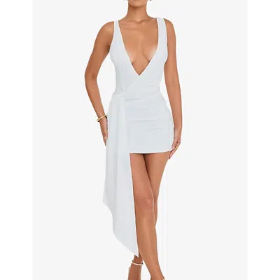 Mistress Rocks Womens White Plunge Draped Woven Mini Dress In White