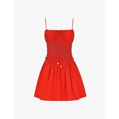 Mistress Rocks Smocked Sleeveless Minidress In Red
