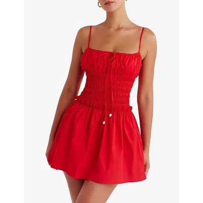 Mistress Rocks Smocked Sleeveless Minidress In Red