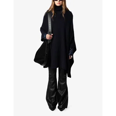 Zadig & Voltaire Womens Encre Palma Funnel-neckcashmere Poncho In Encre