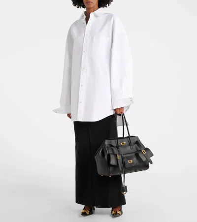 Balenciaga Women Black Leather Medium Carry All Bel Air Shopping Bag In Black