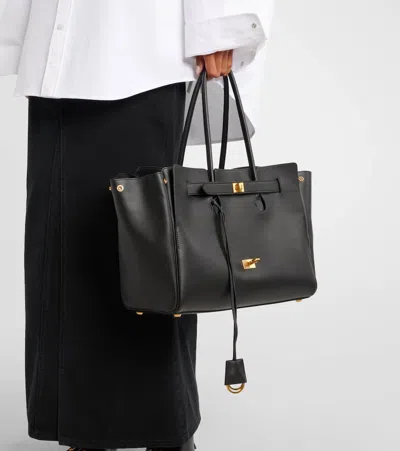 Balenciaga Women Black Leather Medium Carry All Bel Air Shopping Bag In Black