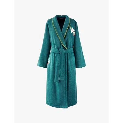 Yves Delorme Womens Multicoloured Panaroma Floral-embroidered Organic-cotton Bathrobe In Multicoloured