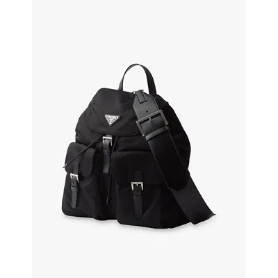 Prada Womens Black Logo-plaque Recycled-polyamide Backpack In Black