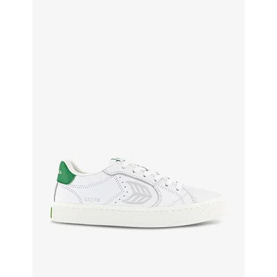 Cariuma Womens White Ice And Green Salvas Branded Leather Low-top Trainers In White Ice And Green