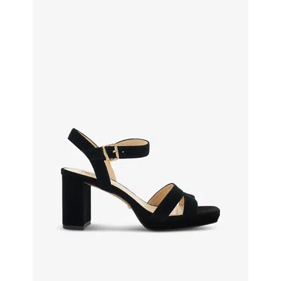 Dune Womens Black-suede Merisa Two-strap Suede Heeled Sandals In Black Suede