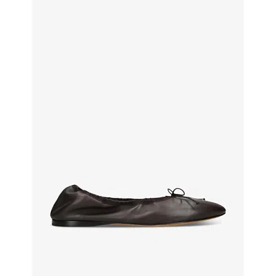 The Row Round Toe Ballet Flats With Bow Detail In Dark Brown