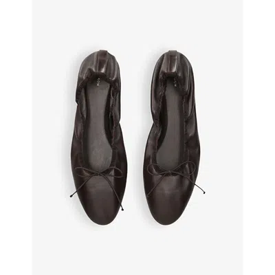 The Row Round Toe Ballet Flats With Bow Detail In Dark Brown