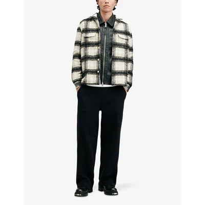 Allsaints Lapse Plaid Fleece Overshirt In Black/grey
