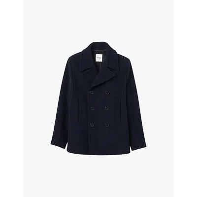 Sandro Mens Bleus Double-breasted Peak-lapel Wool-blend Coat In Bleus