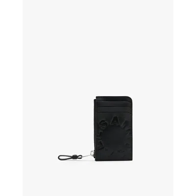Allsaints Mens Black Tierra Isamu Embossed Leather Card Holder In Black