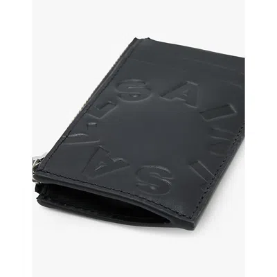 Allsaints Mens Black Tierra Isamu Embossed Leather Card Holder In Black