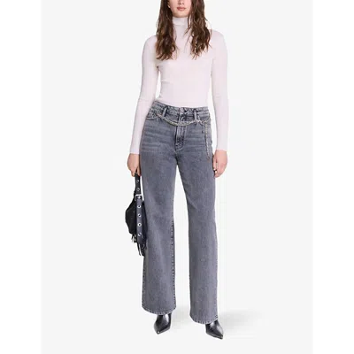 Maje Belted Wide Leg Jeans In Grey In Noir / Gris