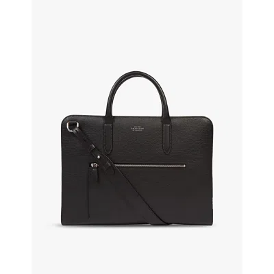 Smythson Leather Ultra Slim Briefcase In Black