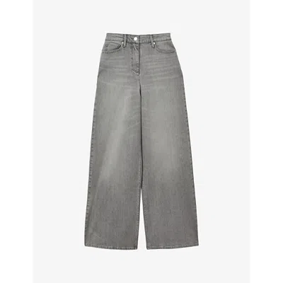 Shop Reiss Womens  Crete Wide-leg High-rise Stretch-denim Jeans In Washed Grey