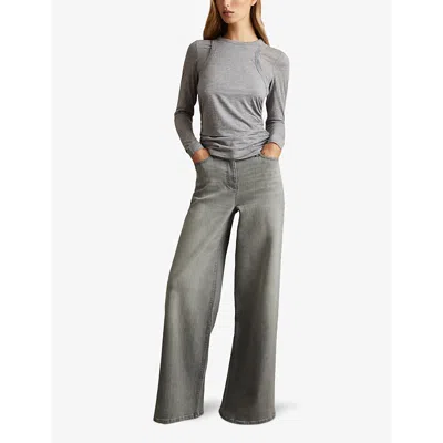 Reiss Washed Grey Crete Wide Leg Flared Jeans In Washed Grey
