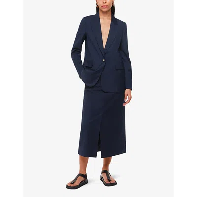 Whistles Womens Blue Pinstriped High-waist Stretch-woven Midi Skirt In Blue