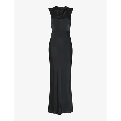 Whistles Womens Black Cowl-neck Open-back Satin Maxi Dress In Black