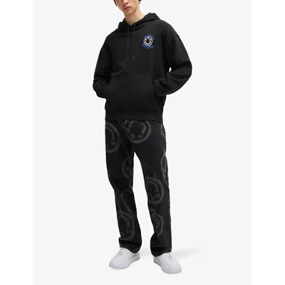 Hugo Boss Cotton-terry Hoodie With Seasonal Artwork In Black