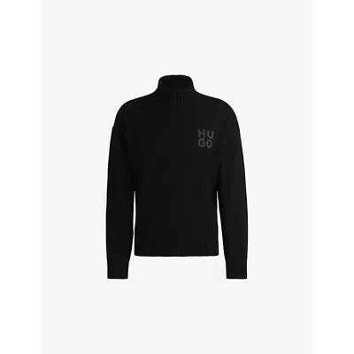 Hugo Boss Wool-blend Rollneck Sweater With Stacked Logo In Black