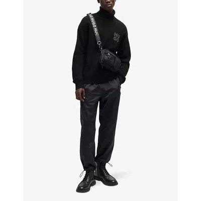 Hugo Boss Wool-blend Rollneck Sweater With Stacked Logo In Black