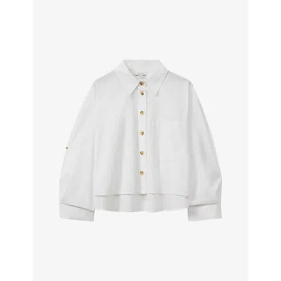 Reiss Womens White Relaxed-fit Short-sleeve Cropped Cotton Shirt In White