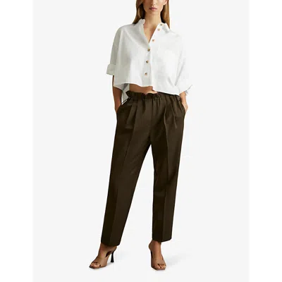 Reiss Womens White Relaxed-fit Short-sleeve Cropped Cotton Shirt In White