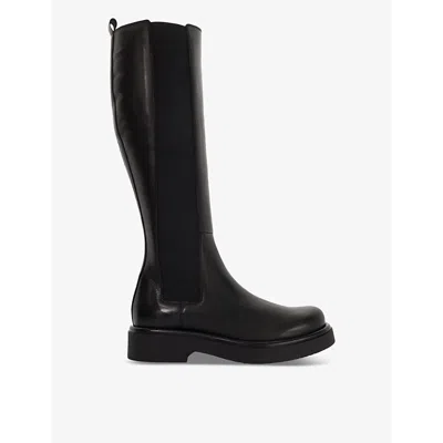 Dune Womens Black Leather Temmie Chunky-sole Leather Knee-high Boots In Black Leather