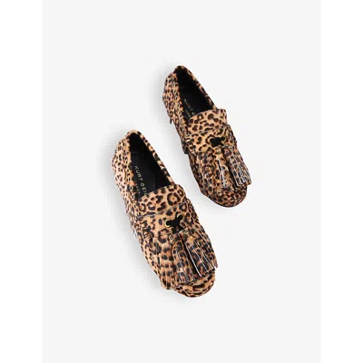 KURT GEIGER WOMENS BROWN/OTH TASSEL-FRINGE LEOPARD-PRINT  SUEDE MOCCASINS EUR 36 / 3 UK 