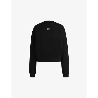 Hugo Boss Relaxed-fit Cotton-terry Sweatshirt With Stacked-logo Embroidery In Black