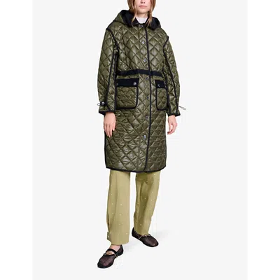 Maje Contrast Quilted Puffer Jacket In Bruns