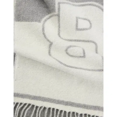 Hugo Boss Womens Medium Grey Branded Fringed-edge Wool-blend Scarf In Medium Grey