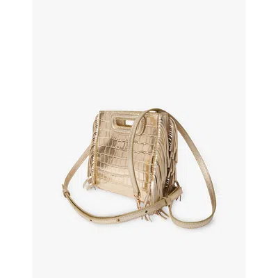 Shop Maje Womens Mini M Croc-embossed Metallic Leather Cross-body Bag Or