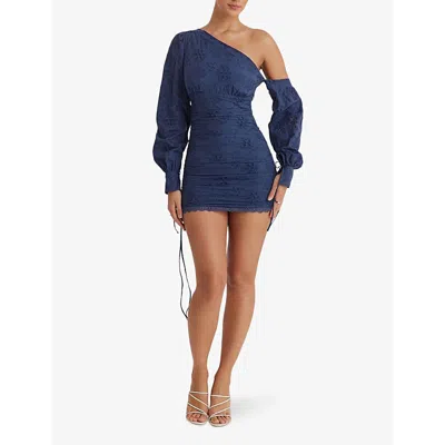 Mistress Rocks Womens Navy Broderie Slim-fit Off-shoulder Cotton Mini Dress In Navy
